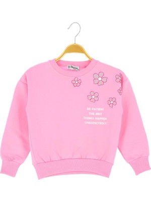 Simli Çiçek Baskılı Iki Iplik Şardonlu Sweatshırt - Pembe - 3 - 4 Yaş - ERL50685.0-PEMBE-3 - 4 Yaş Pembe