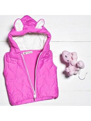 Kalp Detaylı Kapüşonlu Yelek - Fuşya - 9 Ay Fuşya