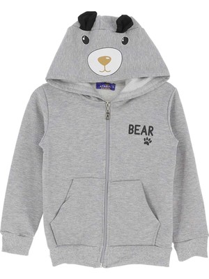 Bear Baskılı Kapüşonlu Fermuarlı Iki Iplik Şardonlu Sweatshırt - Gri - 3 Yaş - ATA30674.0-GRI-3 Yaş Gri