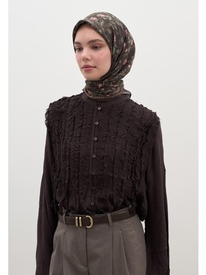 Leana Desen Pamuklu Viskon Eşarp Acı Kahve