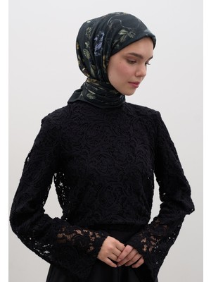 Gısele Desen Pamuklu Viskon Eşarp Koyu Yeşil