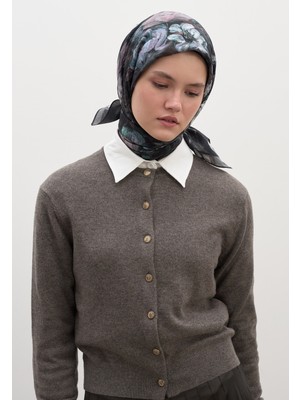 Rosıne Desen Pamuklu Viskon Eşarp Antrasit