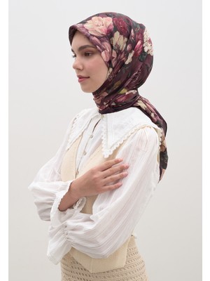 Rosıne Desen Pamuklu Viskon Eşarp Mürdüm