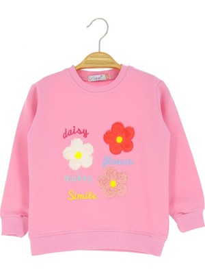 Papatya Daısy Nakışlı Iki Iplik Sweatshırt - Pembe - 2 Yaş - NSL411-PEMBE-2 Yaş Pembe