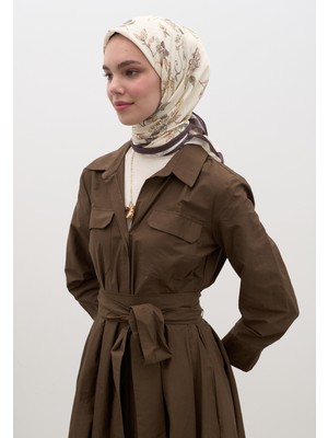 Jenephıe Desen Pamuklu Viskon Eşarp Vizon