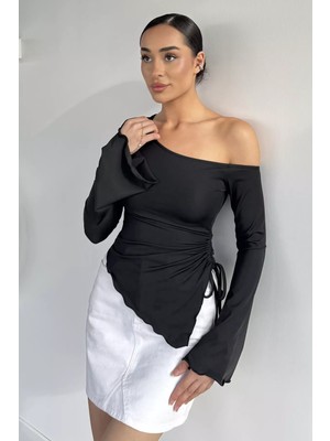 Bel Büzgülü Asimetrik Kesim Kadın Bluz P-00018456