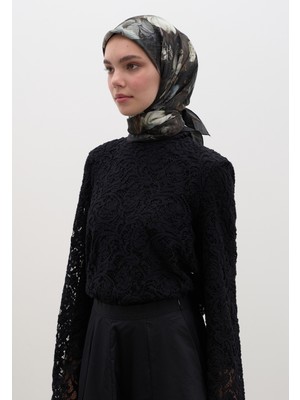 Rosıne Desen Pamuklu Viskon Eşarp Siyah