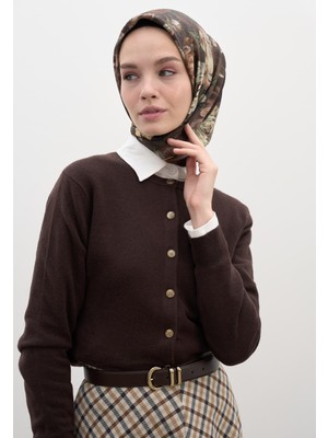 Rosıne Desen Pamuklu Viskon Eşarp Kahve