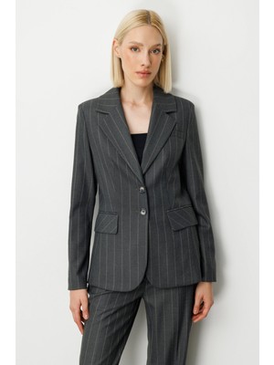 Ekol Kadın Çizgili Kapak Cepli Ceket 5127 Antrasit