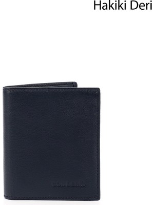 Erkek Lacivert Hakiki Deri Dikey Cüzdan