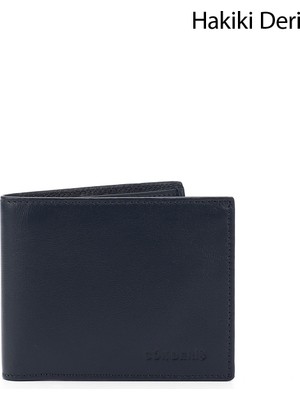 Erkek Lacivert Hakiki Deri Yatay Cüzdan