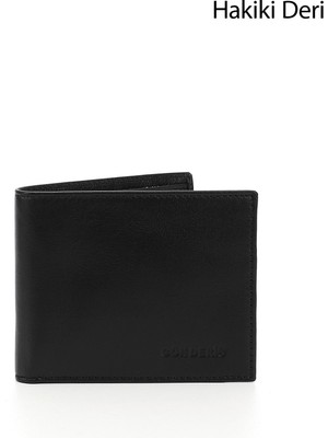 Erkek Siyah Hakiki Deri Yatay Cüzdan