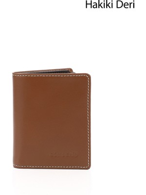 Erkek Taba - Koyu Kahverengi Hakiki Deri Dikey Cüzdan