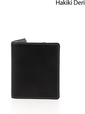 Erkek Siyah Deri Hakiki Deri Dikey Cüzdan
