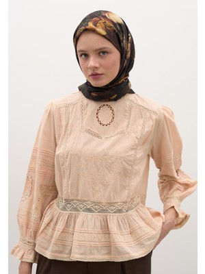 Rosıne Desen Pamuklu Viskon Eşarp Acı Kahve