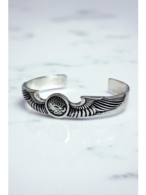 Ak Store Silver Erkek, Kartal Kanatları 10 mm Yüzey, 50-60 mm Çap Paslanmaz Kromix Çelik Gümüş Kaplama Kelepçe Bileklik