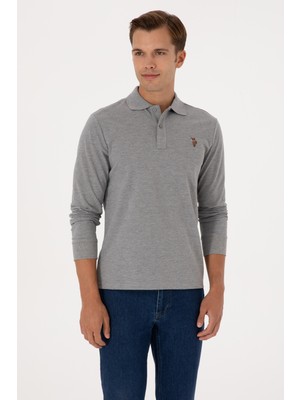 U.S. Polo Assn. Erkek Regular Fit Polo Yaka Grı Melanj Basic Sweatshirt 50313772-VR086
