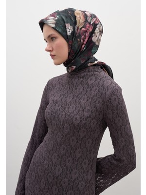 Rosıne Desen Pamuklu Viskon Eşarp Koyu Yeşil