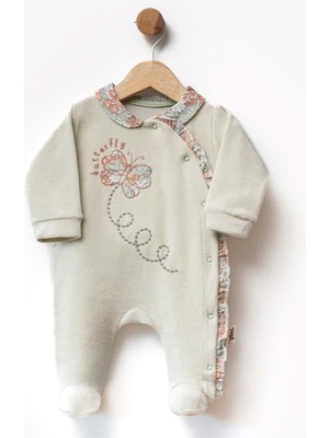 Butterfly Nakışlı Patikli Kadife Tulum - Yeşil - 1 - 3 Ay - FLE214173-YEŞIL-1 - 3 Ay Yeşil