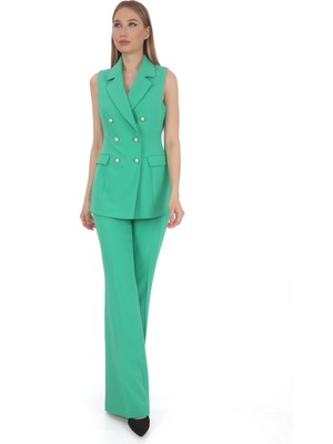 Pearl Kadın Yeşil Yüksek Bel İspanyol Paça Pantolon – Şık Ofis ve Günlük Kullanım
