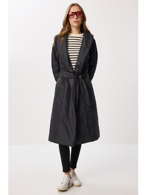 Kuşaklı Şal Yaka Kapitone kaban LDZ0010 Siyah