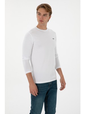 U.S. Polo Assn. Erkek Slim Fit Bisiklet Yaka Beyaz Süprem Basic Sweatshirt 50313744-VR013