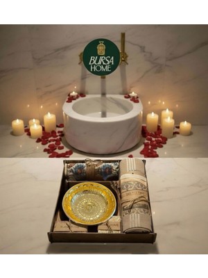 Lüks Hamam Seti Hediyelik Gelin Hamamı 6 Parça Sabun Ipek Yüz ve Vücut Kesesi Hamam Tası Topuk Taşı Peştemal