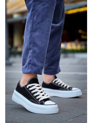 Kb-Cx-3 Kuback Kısa Siyah Keten Beyaz Yüksek Taban Spor Ayakkabı