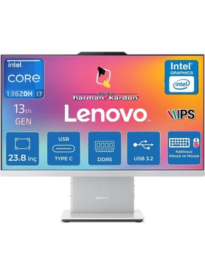 Lenovo Ideacentre Aıo 24IRH9 Intel Core I7-13620H 64GB 1tb SSD 23.8'' Fhd IPS Freedos F0HN0056TR05 Kablosuz Klavye+Mouse Beyaz All In One Bilgisayar+Snertech