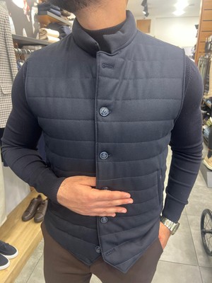 Düğmeli Şişme Süveter (Triko Detaylı Yelek)