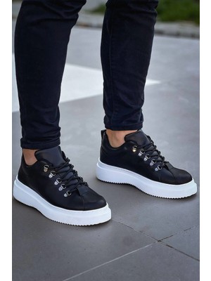 Kb-X4  Kuback Siyah Cilt Yüksek Taban Bağcıklı Günlük Erkek Ayakkabı