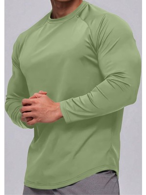 Ghassy Co. Erkek Running Sports Reglan Oval Kesim Uzun Kollu Pamuklu Penye T-Shirt