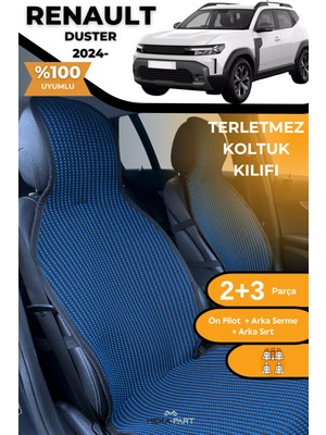 Meka Part Terletmez Oto Koltuk Koruyucu Kılıf %100 Pamuk 5 Li Tam Set Mavi Siyah Renault Duster