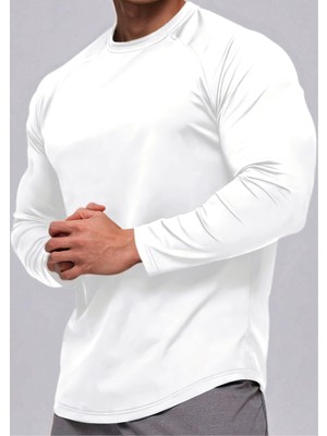 Ghassy Co. Erkek Running Sports Reglan Oval Kesim Uzun Kollu Pamuklu Penye T-Shirt