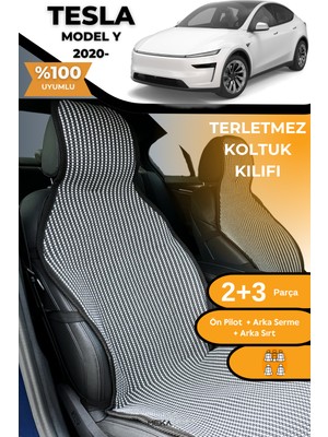 Meka Part Terletmez Oto Koltuk Koruyucu Kılıf %100 Pamuk 5 Li Tam Set Füme Beyaz Tesla Model Y