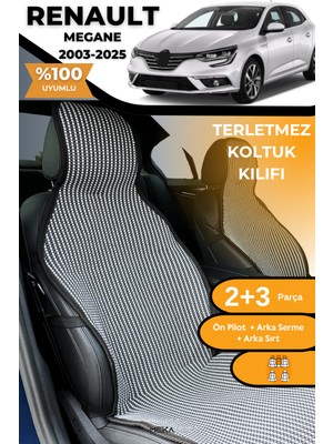 Meka Part Terletmez Oto Koltuk Koruyucu Kılıf %100 Pamuk 5 Li Tam Set Füme Beyaz Renault Megane