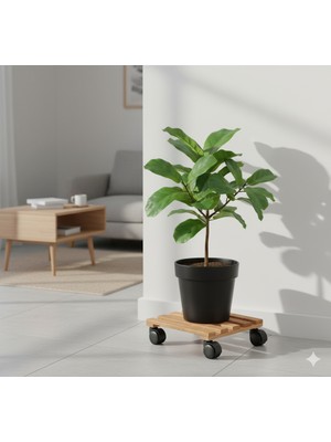 Ahşap Saksı Altlığı Tekerlekli
