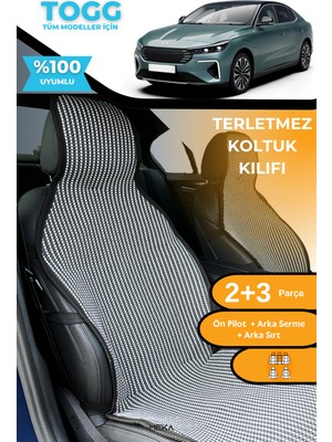 Meka Part Terletmez Oto Koltuk Koruyucu Kılıf %100 Pamuk 5 Li Tam Set Füme Beyaz Togg T10F