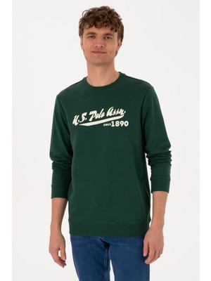 U.S. Polo Assn. Erkek Bisiklet Yaka Regular Fit Koyu Yeşil İnce Sweatshirt 50316315-VR079