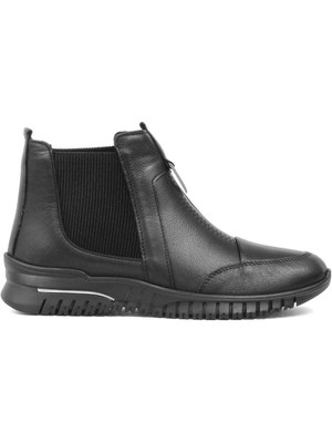 Kadın Siyah Kalın Tabanlı Deri Chelsea Bot