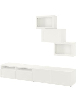Tv Ünitesi, Beyaz-Şeffaf Cam, 240X42X190 Cm, Hanvıken/sındvık, Fren Raylı