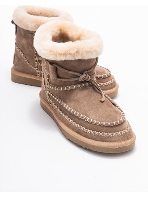 Jorel Kum Süet Hakiki Deri Dikişli Kürklü Kadın Bot