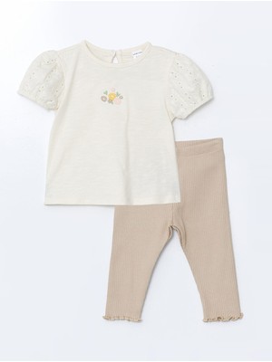 Lc Waikiki Yeni Sezon Nakışlı Kız Bebek Tişört ve Eşofman Altı 2'li