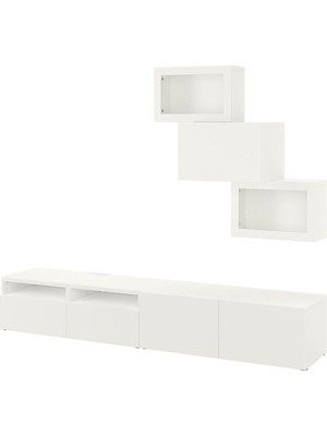 Tv Ünitesi, Beyaz-Şeffaf Cam, 240X42X190 Cm, Lappvıken/sındvık, Fren Raylı
