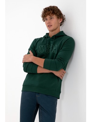 U.S. Polo Assn. Erkek Regular Fit Kapüşonlu Koyu Yeşil Basic Sweatshirt 50315663-VR079