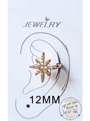 Altın Renk Zirkon Taşlı Sıkıştırmalı Kuzey Yıldızı Kıkırdak Küpe Earcuff
