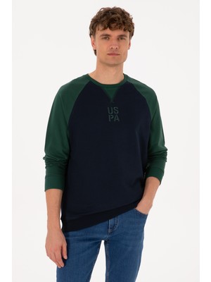 U.S. Polo Assn. Erkek Bisiklet Yaka Regular Fit Koyu Yeşil İnce Sweatshirt 50315420-VR079