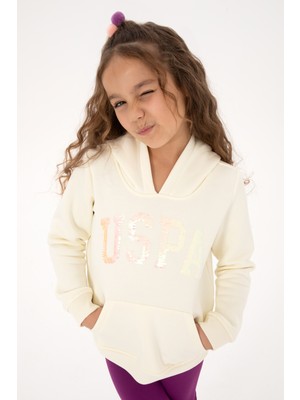 U.S. Polo Assn. Kız Çocuk Krem Payet İşlemeli Şardonlu Kapüşonlu Basic Sweatshirt 50314257-VR256