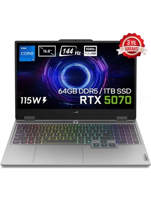 Lenovo LOQ 15IRX10 Intel Core i7-13650HX 64GB DDR5 1TB SSD RTX 5070 8GB 115W 15.6 inç Full HD 144Hz IPS FreeDos Gaming Laptop (83JE00EWTRv6)