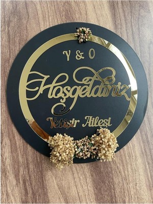 Ahşap ve Pleksili Kapı Süsü, Duvar Süsü, Duvar Dekoru, Gold Aynalı Pleksi Isimli 24CM